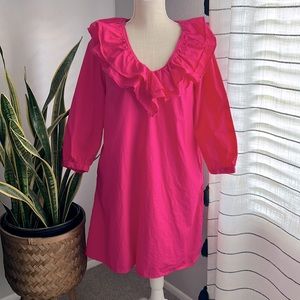 Who What Wear Ruffle Shift Cotton Dress | Hot Pink | Small